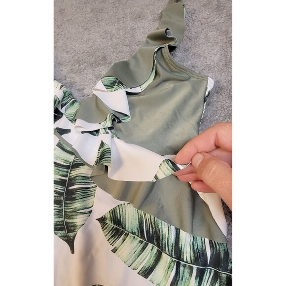 Stylish One-Piece Swimsuit with Banana Leaf Print.  Size:  XL - Picture 6 of 12